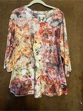 CJ Banks Multicolor Floral & Abstract Print Tunic — Pink, Orange, Cream